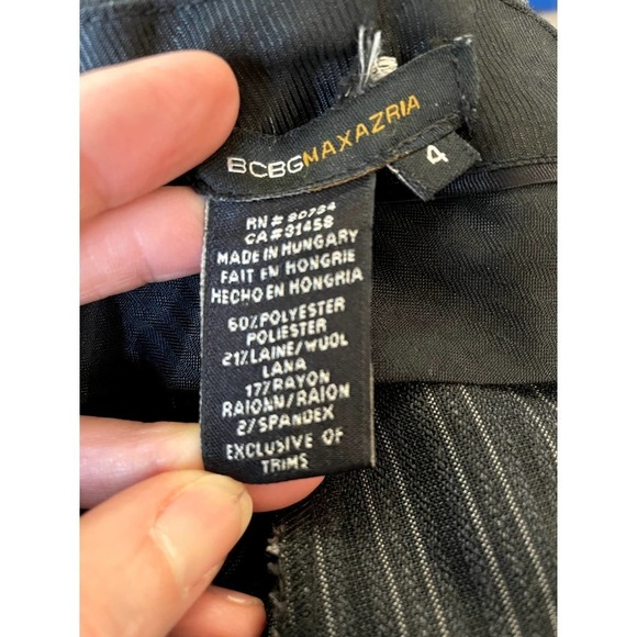 BCBGMAXAZRIA Wool Stripe Pants Womens 4 Black Gray Black Ribbon Detail Flare Leg - Picture 9 of 11